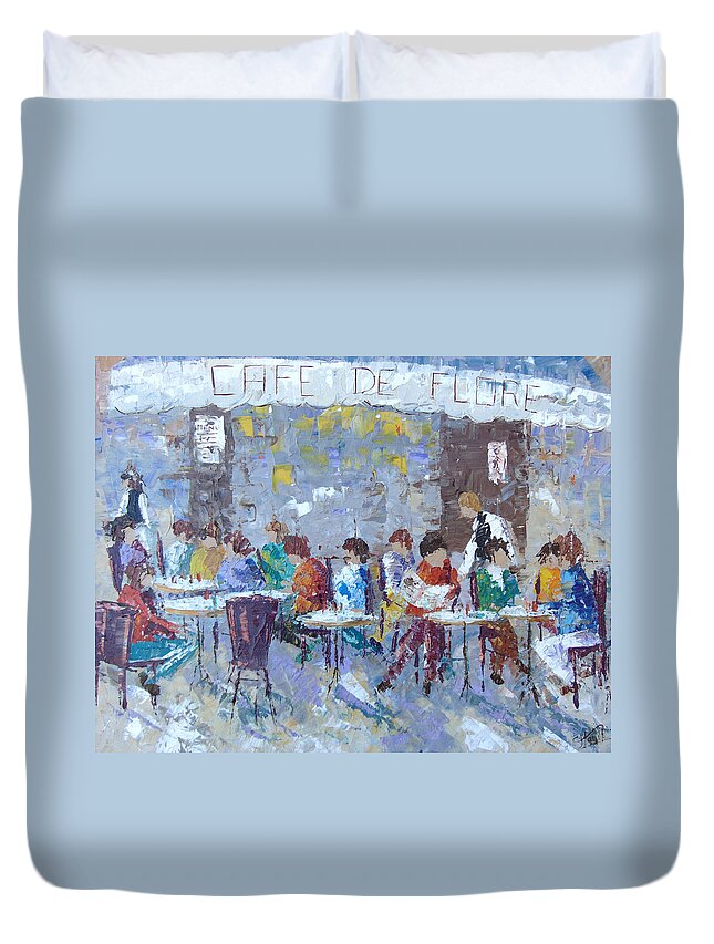 Provence Duvet Cover featuring the painting Cafe de Flore Paris #1 by Frederic Payet