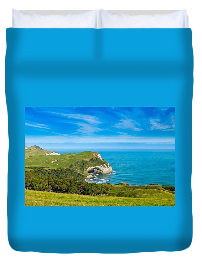 Background Duvet Cover featuring the photograph Cape Farewell Able Tasman national park #1 by U Schade