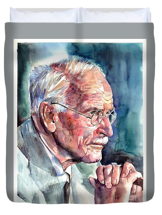 Carl Duvet Cover featuring the painting Carl Gustav Jung portrait #1 by Suzann Sines