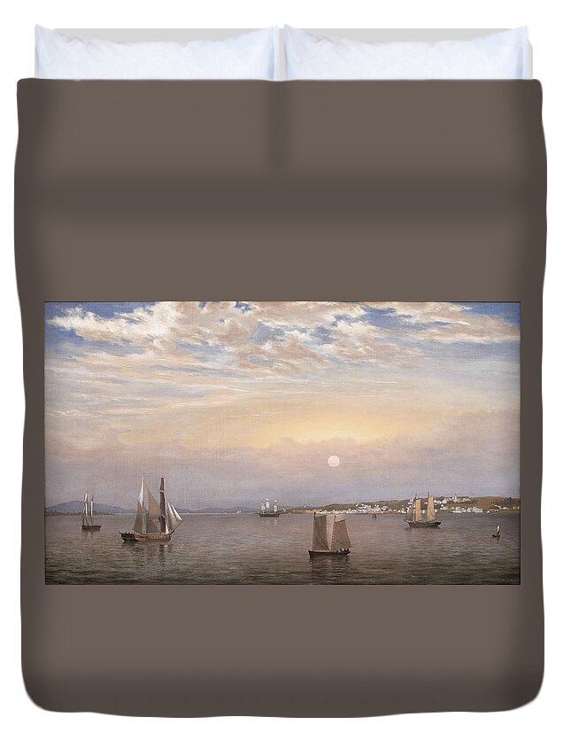 Fitz Henry Lane Duvet Cover featuring the painting Castine Harbor and Town by MotionAge Designs