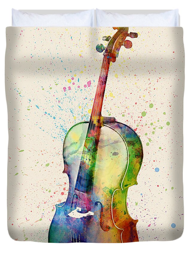 Cello Duvet Cover featuring the digital art Cello Abstract Watercolor by Michael Tompsett