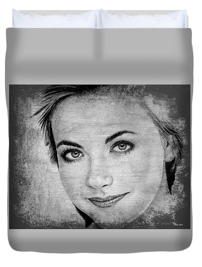 Charlotte Church Duvet Cover featuring the drawing Charlotte Church #2 by Andrew Read