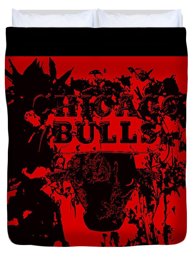 Chicago Bulls Duvet Cover featuring the mixed media Chicago Bulls #1 by Brian Reaves