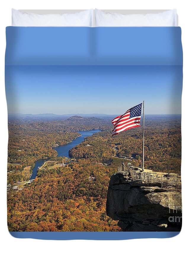 Chimney Duvet Cover featuring the photograph Chimney Rock in the Fall #1 by Jill Lang
