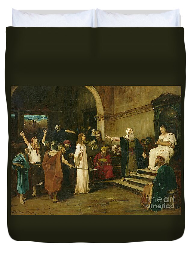 Christ Before Pilate Duvet Cover featuring the painting Christ Before Pilate by Mihaly Munkacsy