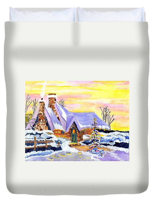 Blazing Sky Duvet Cover featuring the painting Christtmas Eve          #1 by Connie Valasco