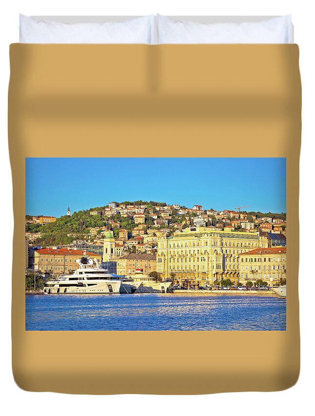 Rijeka Duvet Cover featuring the photograph City of Rijeka waterfront boats and architecture view #1 by Brch Photography