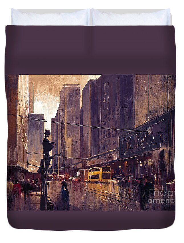 Abstract Duvet Cover featuring the painting City Street #1 by Tithi Luadthong