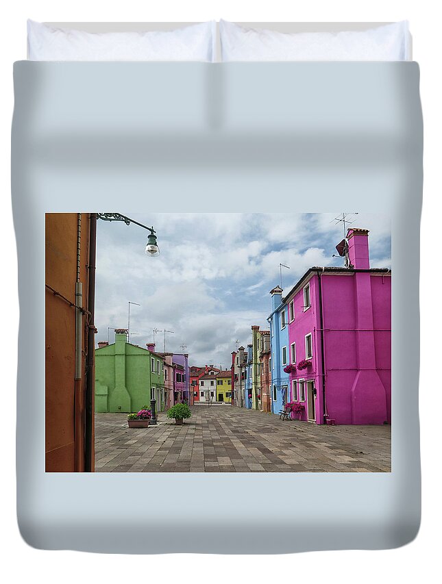 Burano Duvet Cover featuring the photograph Colorful Burano #1 by Dave Mills