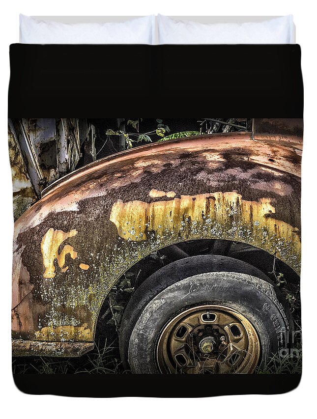 Colorful Duvet Cover featuring the photograph Colorful Rusty Old Fender by Walt Foegelle