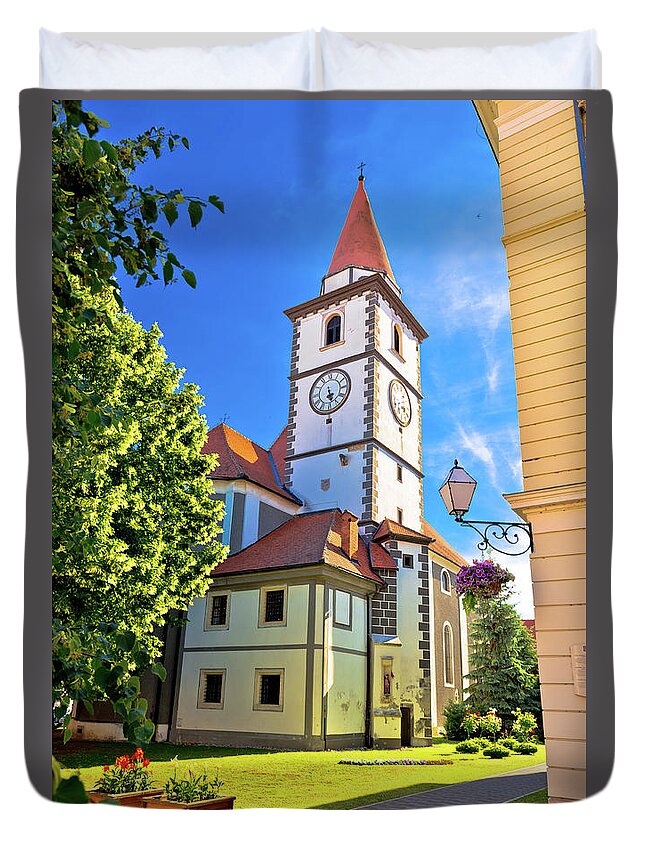 Varazdin Duvet Cover featuring the photograph Colorful street of baroque town Varazdin view #1 by Brch Photography