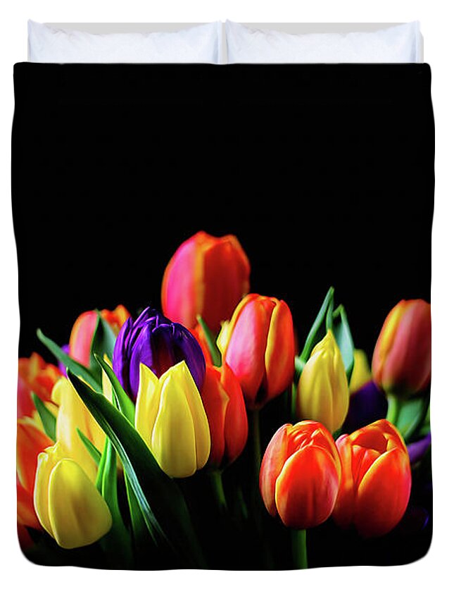 Digital Painting Duvet Cover featuring the photograph Colorful Tulips #1 by Darren Fisher