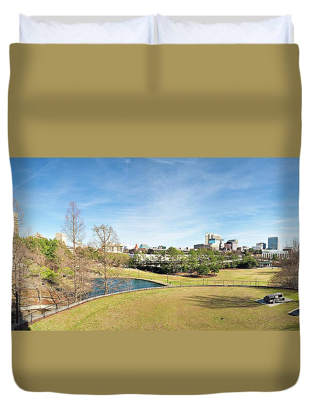 Bridge Duvet Cover featuring the photograph Columbia South Carolina City Skyline View From An Overlook #1 by Alex Grichenko