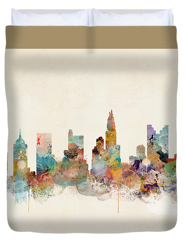 Columbus City Skyline Duvet Cover featuring the painting Columbus Ohio Skyline #1 by Bri Buckley