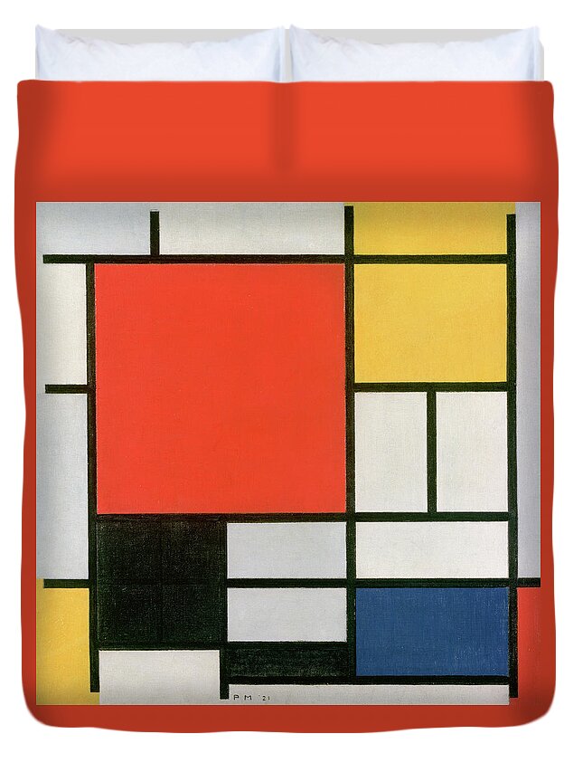 Composition In Red Yellow Blue And Black Duvet Cover For Sale By