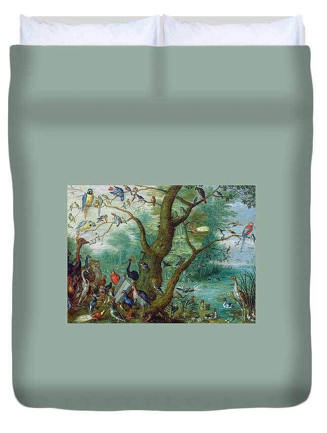 Jan Van Kessel Duvet Cover featuring the painting Concert of Birds #1 by Circle of Jan van Kessel