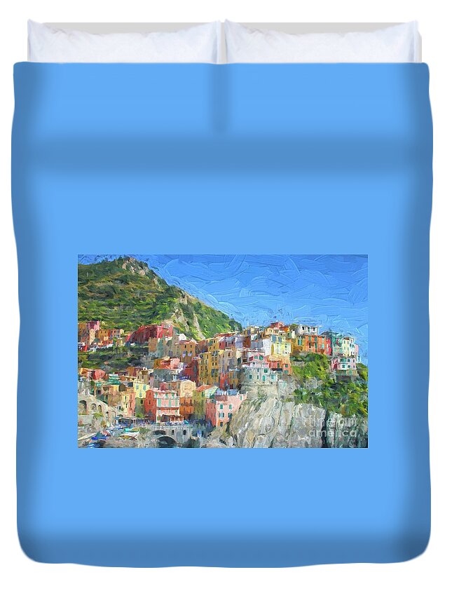 Architecture Duvet Cover featuring the digital art Manarola Cinqueterre in Italy by Patricia Hofmeester