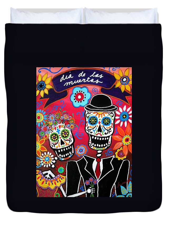 Day Of The Dead Duvet Cover featuring the painting Couple Day Of The Dead #1 by Pristine Cartera Turkus