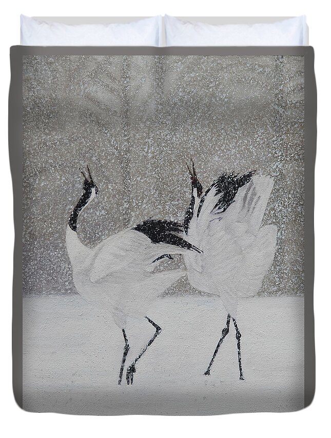 Bird Duvet Cover featuring the painting Courtship Dance #1 by Masami Iida