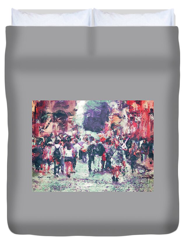 Street Duvet Cover featuring the digital art Crowded Street #1 by Phil Perkins