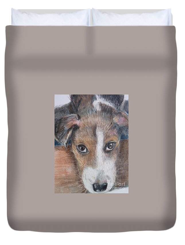 Dog Duvet Cover featuring the drawing Daisy #1 by Nancy Anton