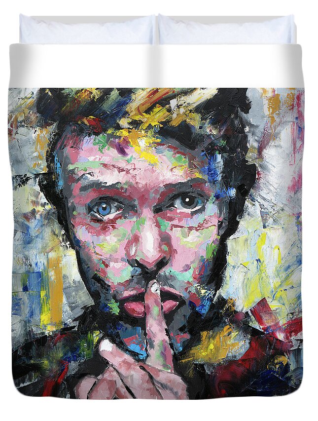 David Duvet Cover featuring the painting David Bowie IV by Richard Day
