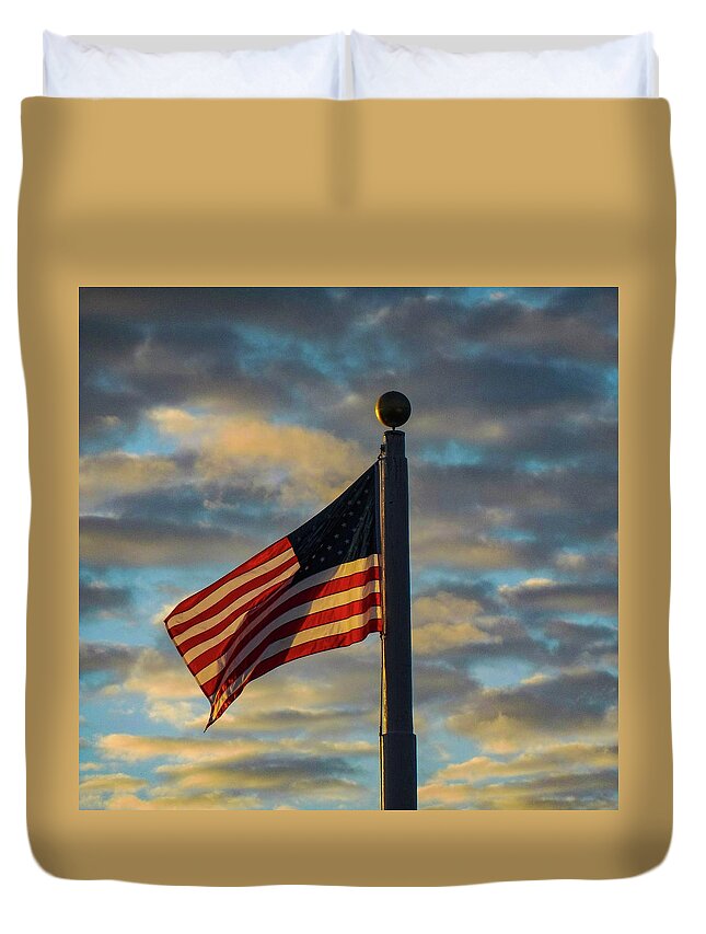 Flag Duvet Cover featuring the photograph Dawn's early light #1 by Bruce Carpenter
