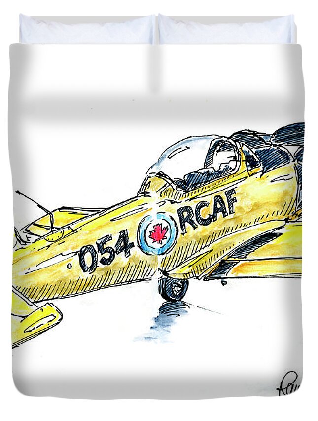 Aircraft Duvet Cover featuring the drawing De Havilland Canada DHC-1 Chipmunk Aircraft Ink Drawing and Wate by Frank Ramspott