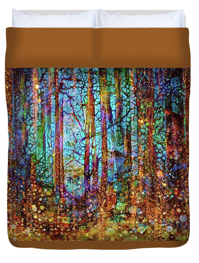Deep In The Woods Duvet Cover featuring the mixed media Deep in the woods #1 by Lilia S