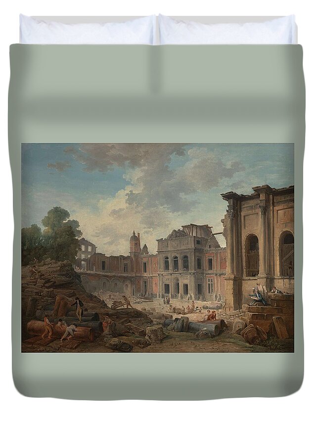 Hubert Robert Duvet Cover featuring the painting Demolition of the Chateau of Meudon by Hubert Robert
