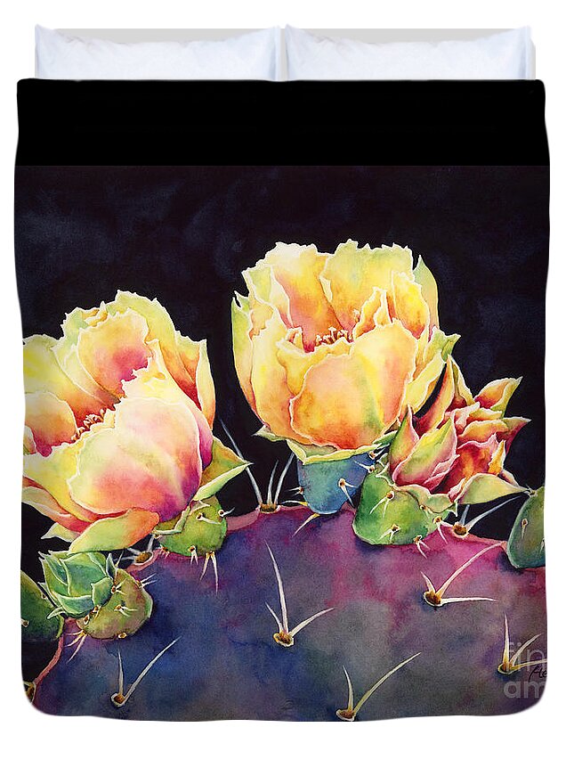Cactus Duvet Cover featuring the painting Desert Bloom 2 by Hailey E Herrera