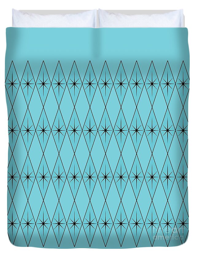 Mid Century Modern Duvet Cover featuring the digital art Diamonds and Stars in Turquoise by Donna Mibus