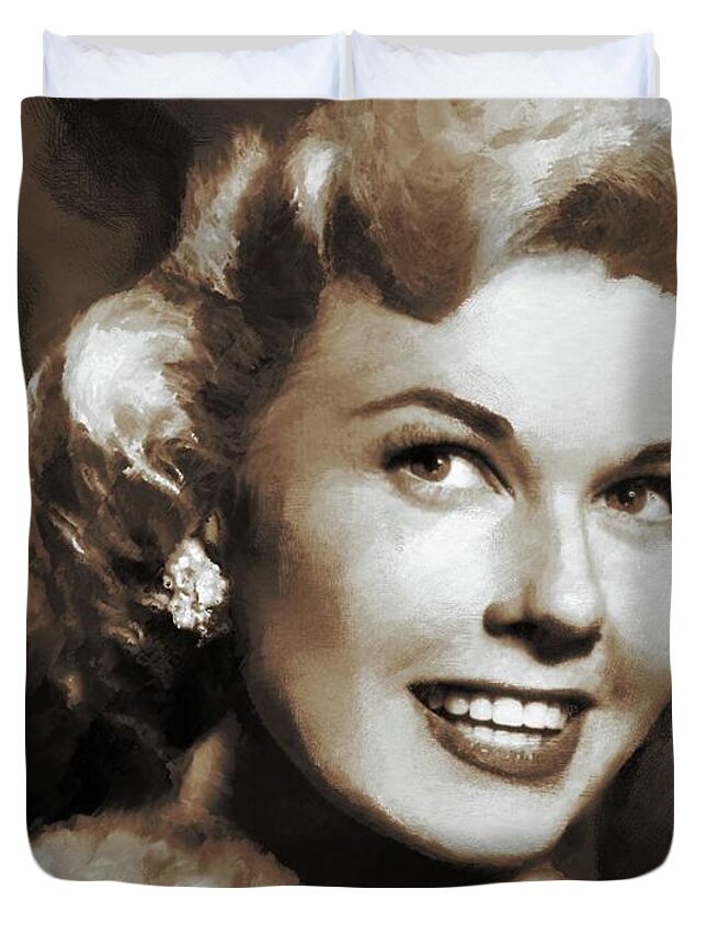 Doris Duvet Cover featuring the painting Doris Day, Actress #1 by Esoterica Art Agency