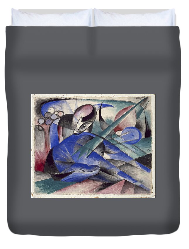 Franz Marc Duvet Cover featuring the drawing Dreaming Horse #3 by Franz Marc