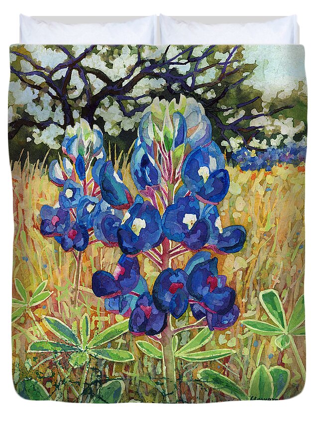 Bluebonnet Duvet Cover featuring the painting Early Bloomers #2 by Hailey E Herrera