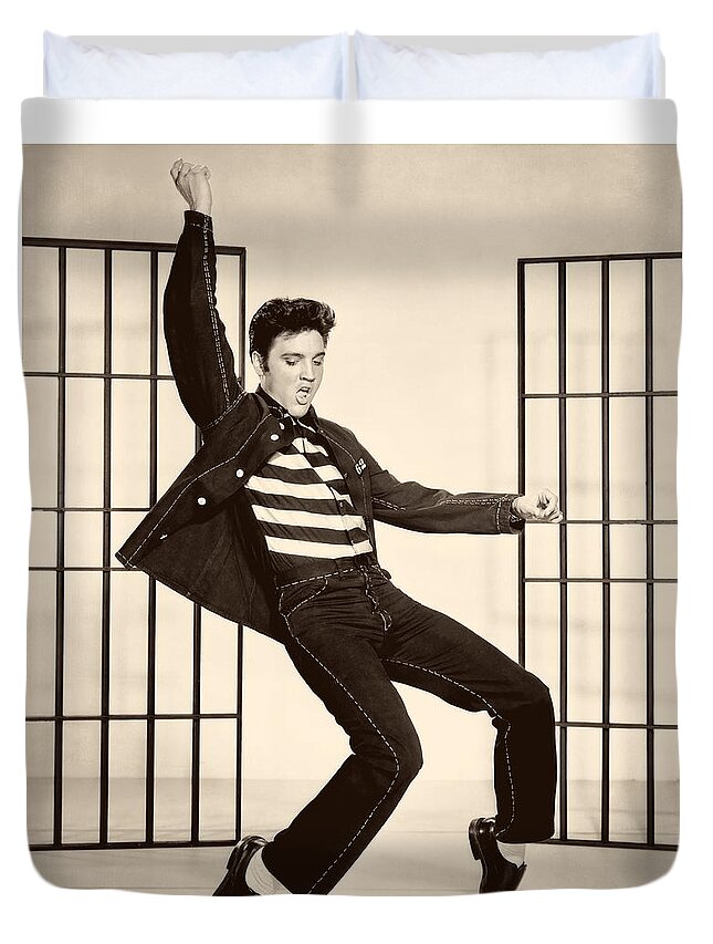 Publicity Photo Duvet Cover featuring the photograph Elvis Presley in Jailhouse Rock 1957 by Mountain Dreams