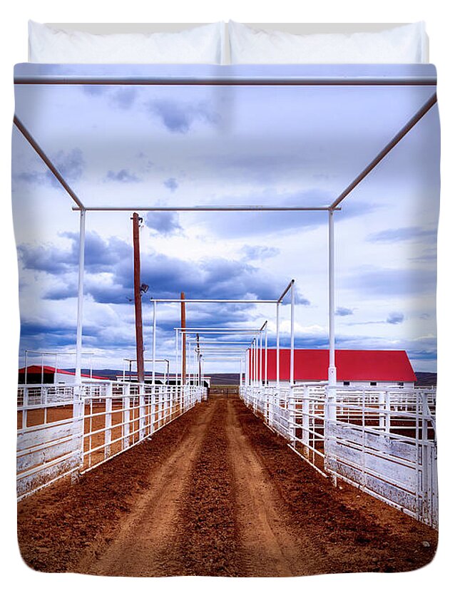 Corrals Duvet Cover featuring the photograph Empty Corrals #1 by Mountain Dreams