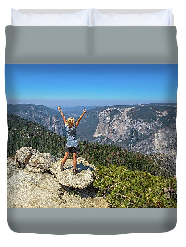 Yosemite Duvet Cover featuring the photograph Enjoying at Yosemite summit #1 by Benny Marty