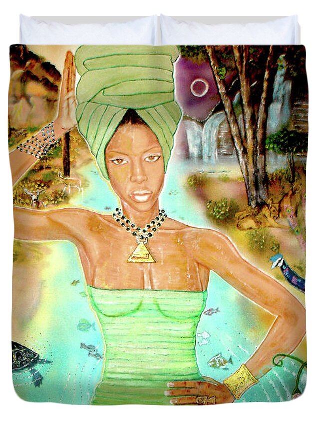 Eryka Badu Duvet Cover featuring the painting Eternity #1 by Lee McCormick