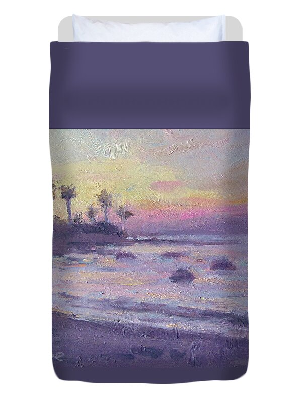  Duvet Cover featuring the painting Evening Beach #1 by Robie Benve