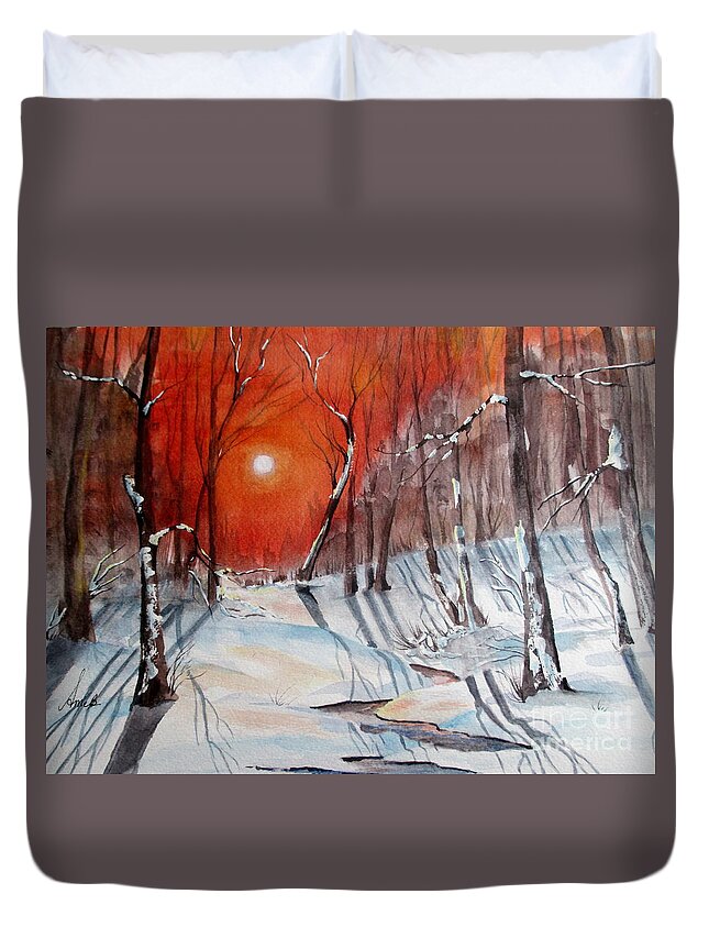 Watercolor Duvet Cover featuring the painting Evening Shadows #1 by April McCarthy-Braca