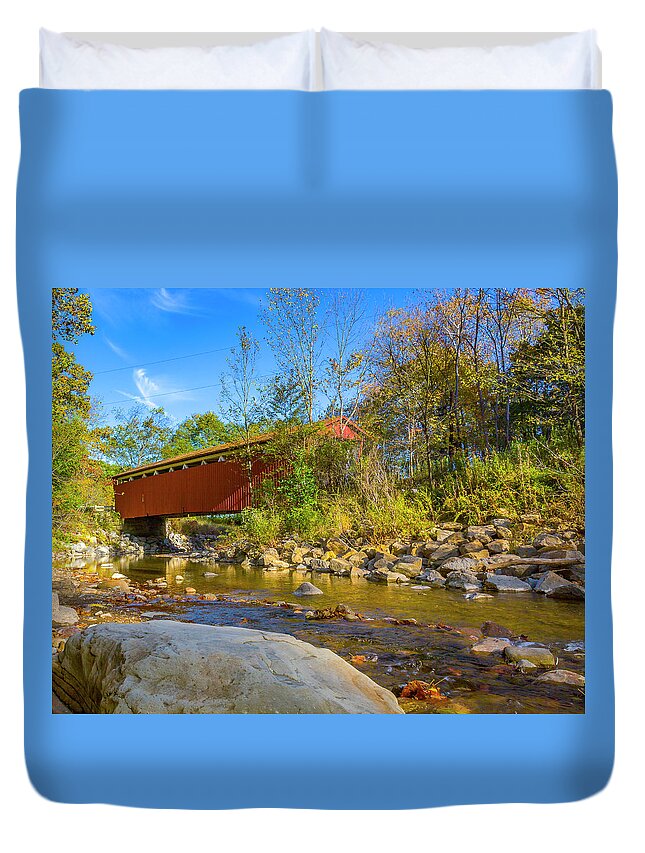 America Duvet Cover featuring the photograph Everett Covered Bridge #1 by Jack R Perry