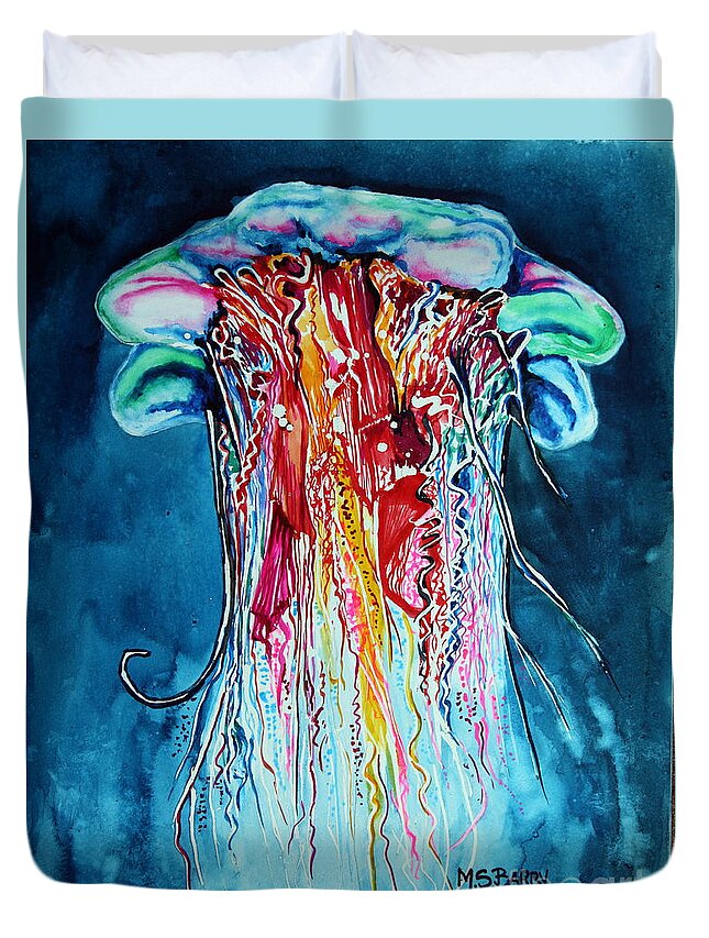 Jellyfish Duvet Cover featuring the painting Fantasia #1 by Maria Barry