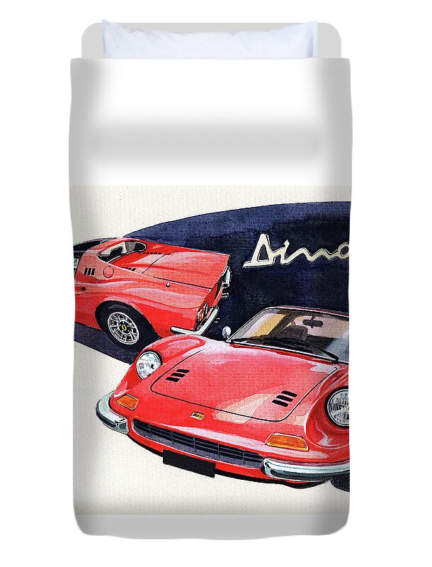 Ferrari Duvet Cover featuring the painting Ferrari Dino GT by Yoshiharu Miyakawa