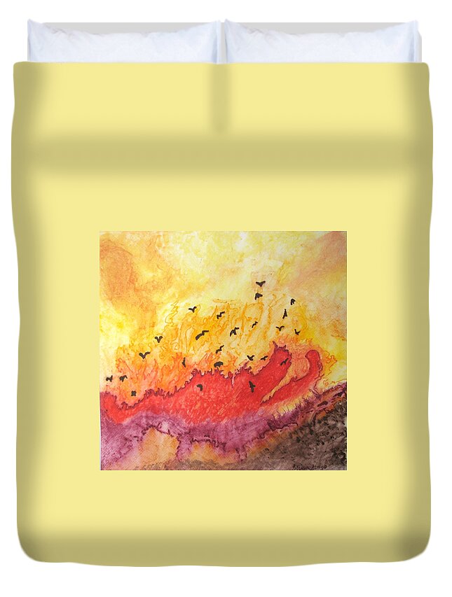 Birds Duvet Cover featuring the painting Fire Birds by Patricia Arroyo