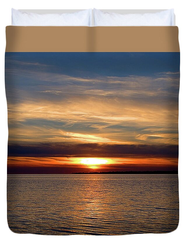 Seas Duvet Cover featuring the photograph Fire Island Sunset #1 by Newwwman