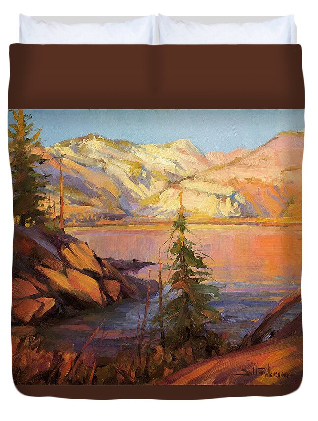 Wilderness Duvet Cover featuring the painting First Light by Steve Henderson