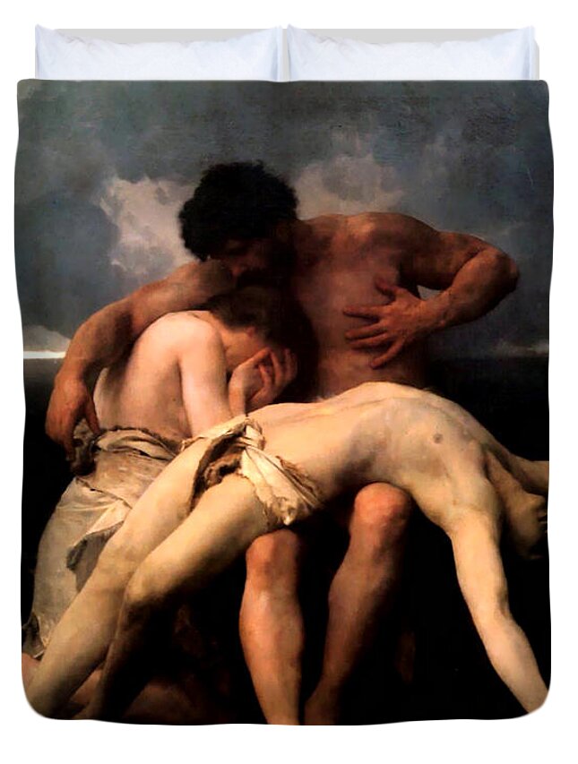 William Adolphe Bouguereau Duvet Cover featuring the painting First Mourning by Troy Caperton