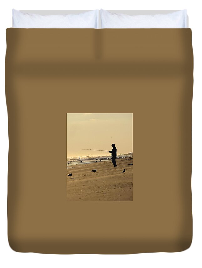 Sun Duvet Cover featuring the photograph Fisherman #1 by Laura Henry