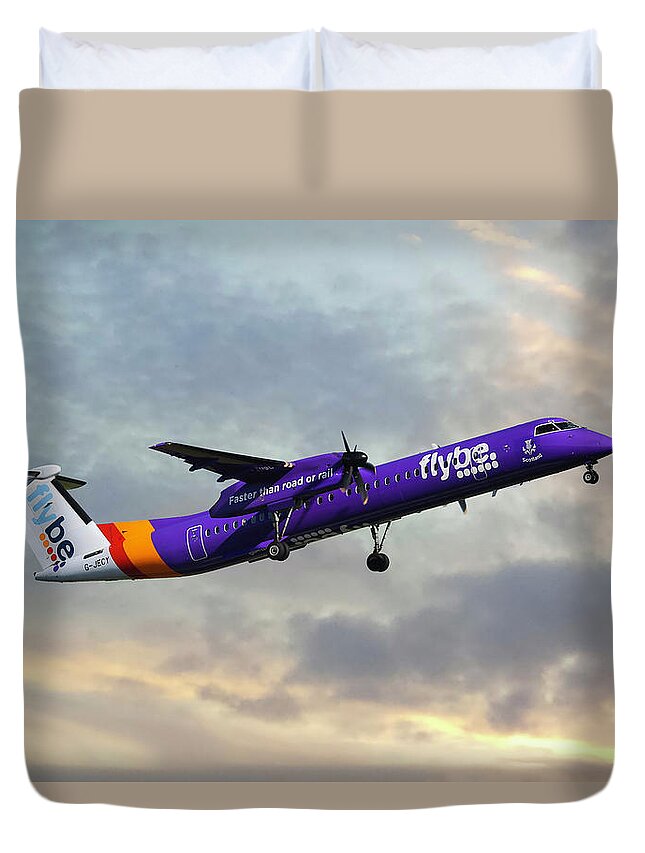 Flybe Duvet Cover featuring the photograph Flybe Bombardier Dash 8 Q400 by Smart Aviation